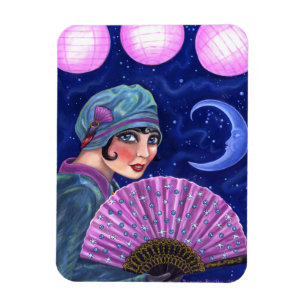 Roaring Twenties Flapper Girl Fan Moon Stars Magnet