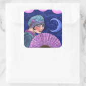 Roaring Twenties Flapper Girl Fan Moon Stars Quadratischer Aufkleber (Tasche)