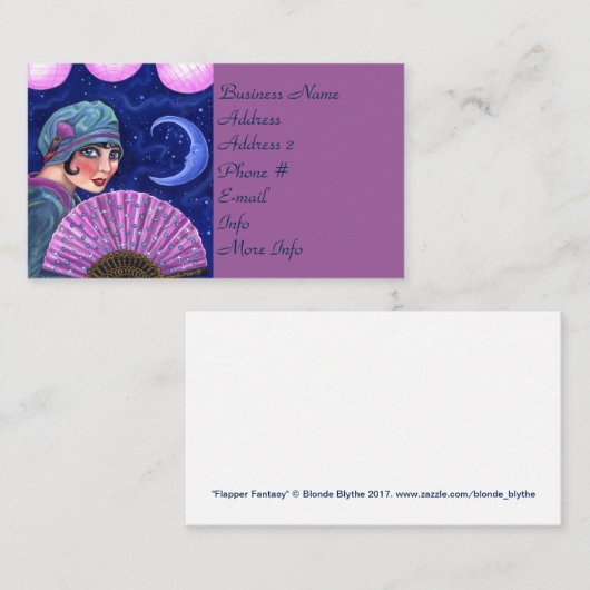 Roaring Twenties Flapper Girl Fan Moon Stars Visitenkarte (Vorne/Hinten)