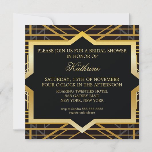 Roaring Twenties Gatsby Style Brautparty Einladung (Rückseite)