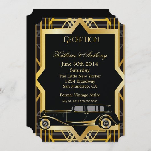 Roaring Twenties Gatsby Style Empfang Einladung (Vorne/Hinten)
