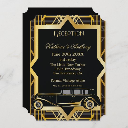 Roaring Twenties Gatsby Style Empfang Einladung (Vorne/Hinten)