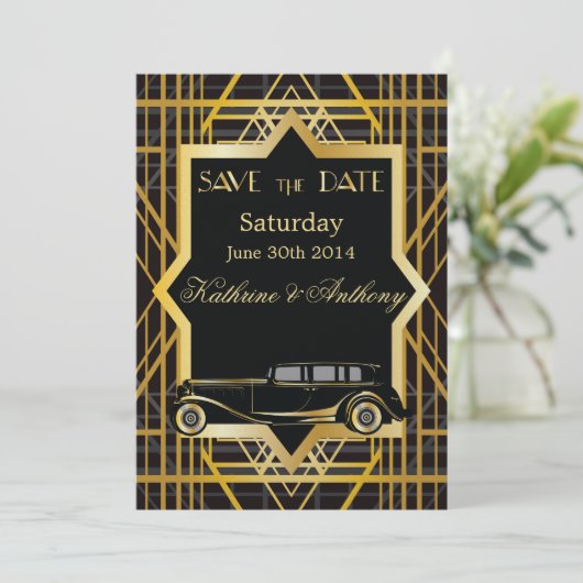 Roaring Twenties Gatsby Style Save the Date (Stehend Vorderseite)