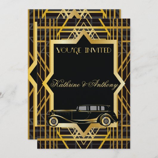 Roaring Twenties Gatsby Style Wedding Einladung (Vorne/Hinten)