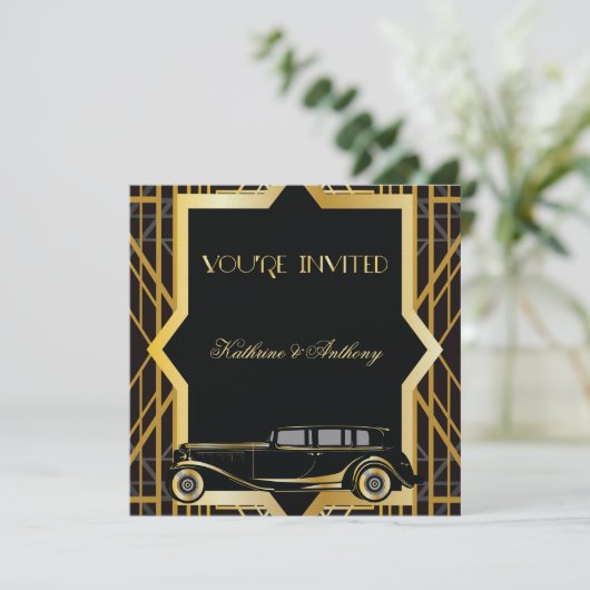 Roaring Twenties Gatsby Style Wedding Einladung (Stehend Vorderseite)