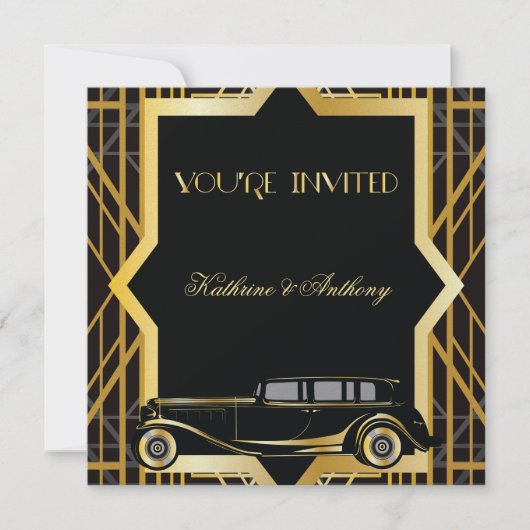 Roaring Twenties Gatsby Style Wedding Einladung (Vorderseite)