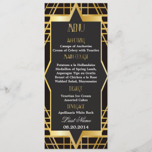 Roaring Twenties Gatsby Style Wedding Menu Menükarte