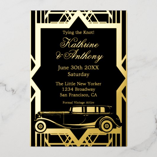 Roaring Twenties Limo Gatsby Style Einladung (Vorderseite)
