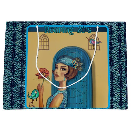 Roaring Twenties Revival Art Déco Blau Große Geschenktüte (Vorderseite)