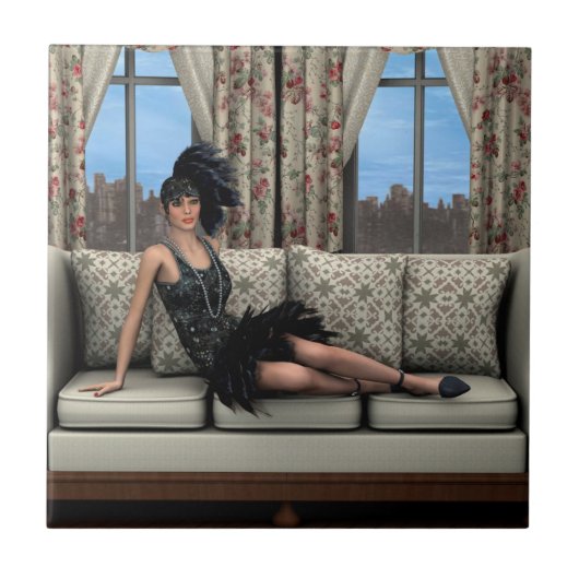 Roaring Twenties Vintag Retro 20. 30. Jahre Fliese (Vorderseite)