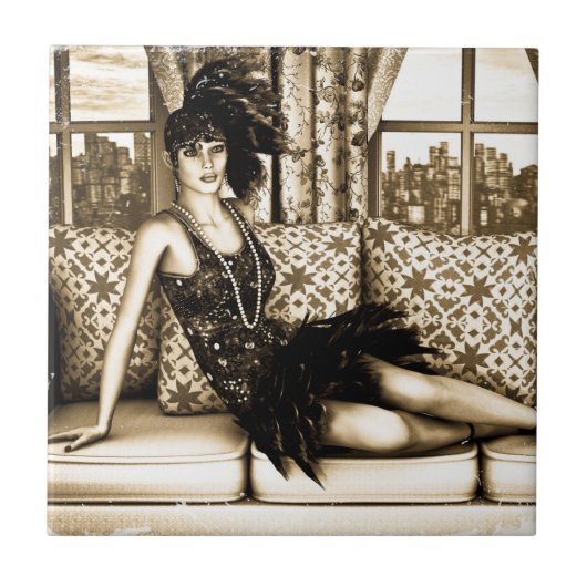 Roaring Twenties Vintag Retro 20. 30. Jahre Fliese (Vorderseite)