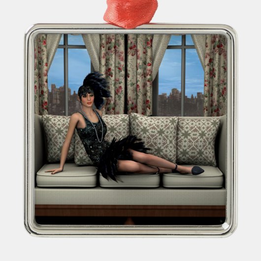 Roaring Twenties Vintag Retro 20. 30. Jahre Silbernes Ornament (Vorne)