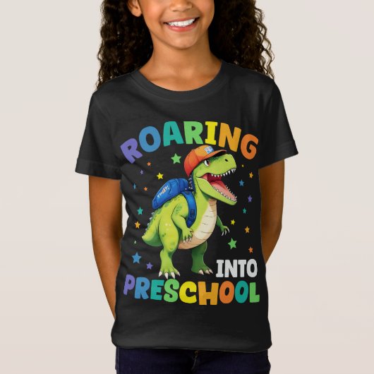 Roaring Vorschool Dinosaurier, um zurück in die Sc T-Shirt (Vorderseite)
