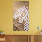 Roaring White Tiger Canvas – Ornate Gold Artwork Leinwanddruck (Insitu (Wohnzimmer))