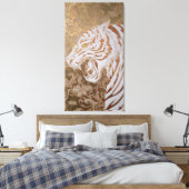 Roaring White Tiger Canvas – Ornate Gold Artwork Leinwanddruck (Insitu (Schlafzimmer))