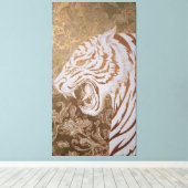 Roaring White Tiger Canvas – Ornate Gold Artwork Leinwanddruck (Insitu (Holzboden))