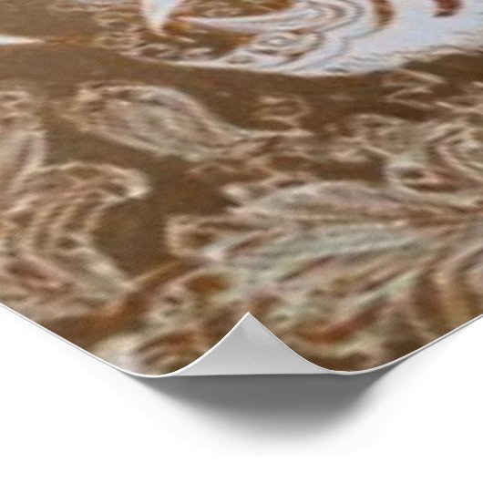 Roaring White Tiger Poster – Ornate Gold Design (Ecke)