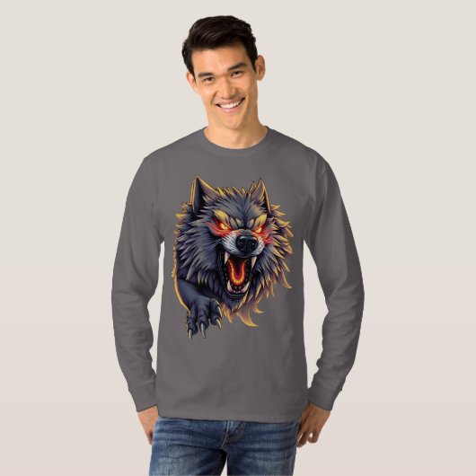 Roaring Wolf - Fierce Attitude Graphic Design T-Shirt (Vorne ganz)