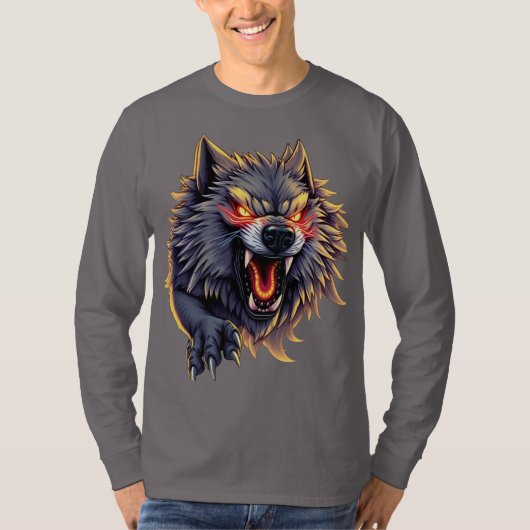 Roaring Wolf - Fierce Attitude Graphic Design T-Shirt (Vorderseite)
