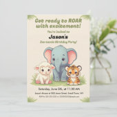 Roaring Zoo Birthday Einladung (Stehend Vorderseite)
