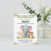Roaring Zoo Birthday Einladung Postkarte (Stehend Vorderseite)