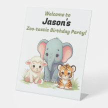 Roaring Zoo Birthday Pedestal Sign