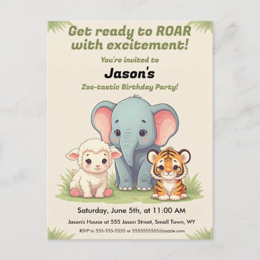 Roaring Zoo Birthday Postcard Postkarte (Vorderseite)