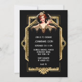 Roaring zwanzig Gatsby Flapper Mädchen schwarzes G Einladung (Vorderseite)