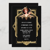 Roaring zwanzig Gatsby Flapper Mädchen schwarzes G Einladung (Vorne/Hinten)
