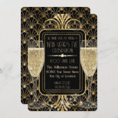 Roaring Zwanziger Neujahrssekt Einladung (Vorne/Hinten)