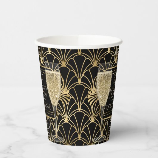 Roaring Zwanziger Neujahrssekt Pappbecher (Links)