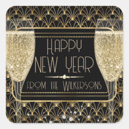 Roaring Zwanziger Neujahrssekt Quadratischer Aufkleber