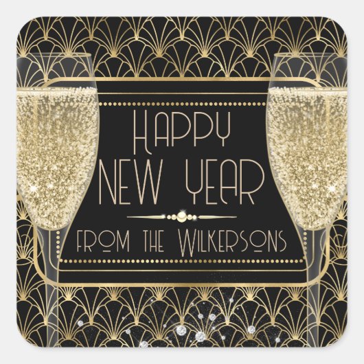 Roaring Zwanziger Neujahrssekt Quadratischer Aufkleber (Vorderseite)