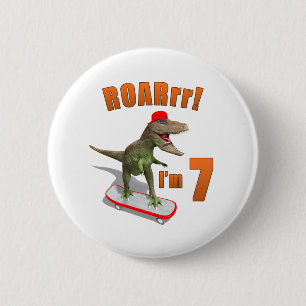 ROARrr I m 7 Skateboarding T-Rex Kind Geburtstag Button