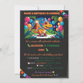 Roarsome Dino Birthday Card – Editable Einladung