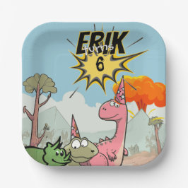 Roarsome Dino Birthday, Niedlicher Cartoon Dino Pappteller