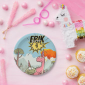 Roarsome Dino Birthday, Niedlicher Cartoon Dino Pappteller (Party)