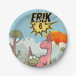 Roarsome Dino Birthday, Niedlicher Cartoon Dino Pappteller