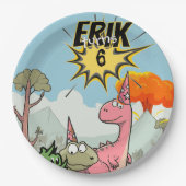 Roarsome Dino Birthday, Niedlicher Cartoon Dino Pappteller (Vorderseite)