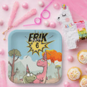 Roarsome Dino Birthday, Niedlicher Cartoon Dino Pappteller (Party)
