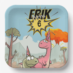 Roarsome Dino Birthday, Niedlicher Cartoon Dino Pappteller
