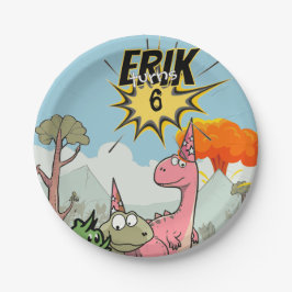 Roarsome Dino Birthday, Niedlicher Cartoon Dino Pappteller