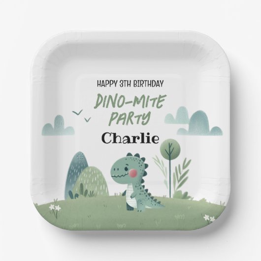 Roarsome Dino Birthday  Pappteller (Vorderseite)