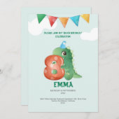 Roarsome Dinosaur 8. Geburtstagsparty Einladung (Vorne/Hinten)