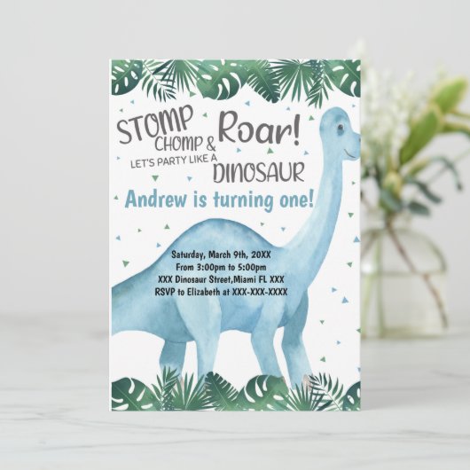 Roarsome Party Card für Jungs oder Mädchen Einladung (Stehend Vorderseite)