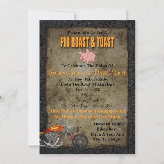 Roastbrot und Toast Biker Hochzeit Einladung (Vorderseite)