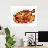 Roasted Turkey Platter Holiday Dinner Illustration Poster (Heimbüro)