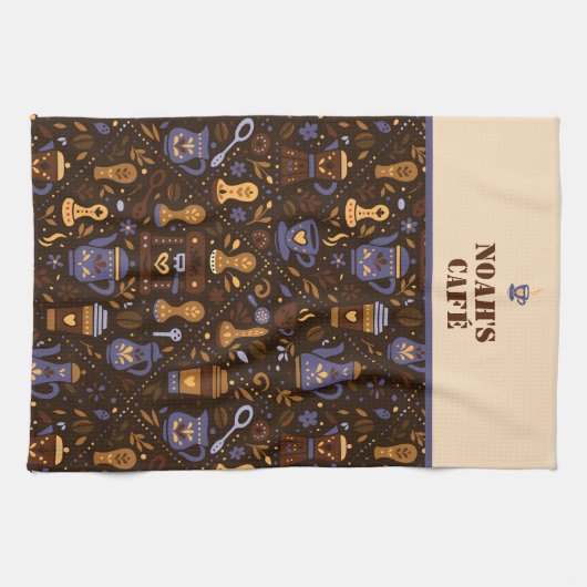 Roastery botanicals & tools — cocoa, caramel geschirrtuch (Horizontal)