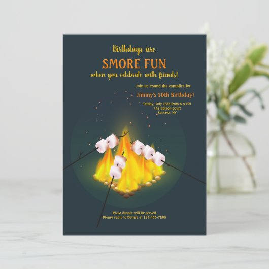 Roasting Marshmallows Geburtstagsparty Einladung (Stehend Vorderseite)