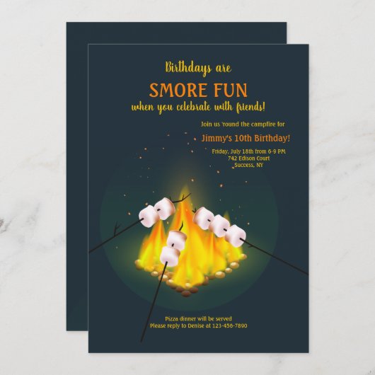 Roasting Marshmallows Geburtstagsparty Einladung (Vorne/Hinten)